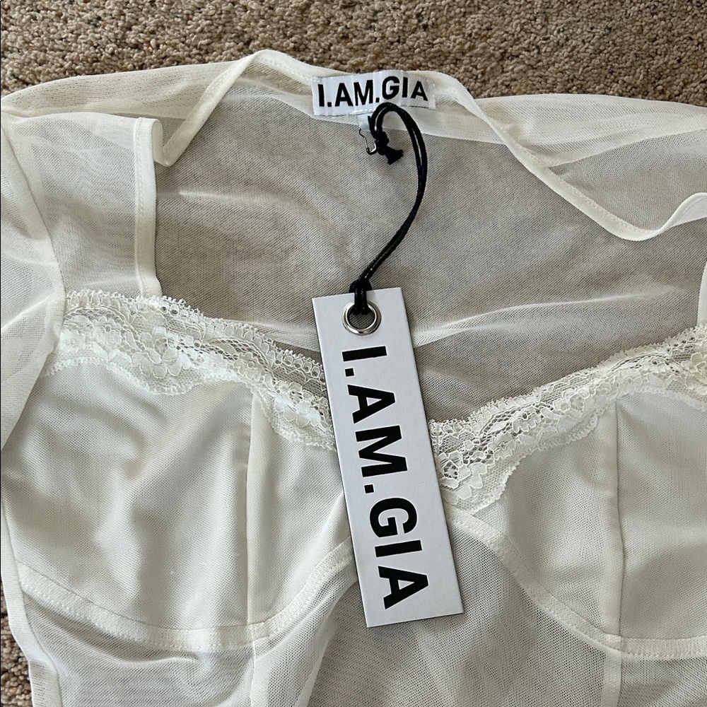 I.AM.GIA NWT Gianna White Sheer Long Sleeve Sheer Crop Top Shirt **Size M** 🔥🔥 - Picture 6 of 6